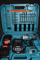 Kit Taladro Atornillador de Impacto Inalámbrico Makita con 2 Baterías, Brocas, Puntas y Vasos